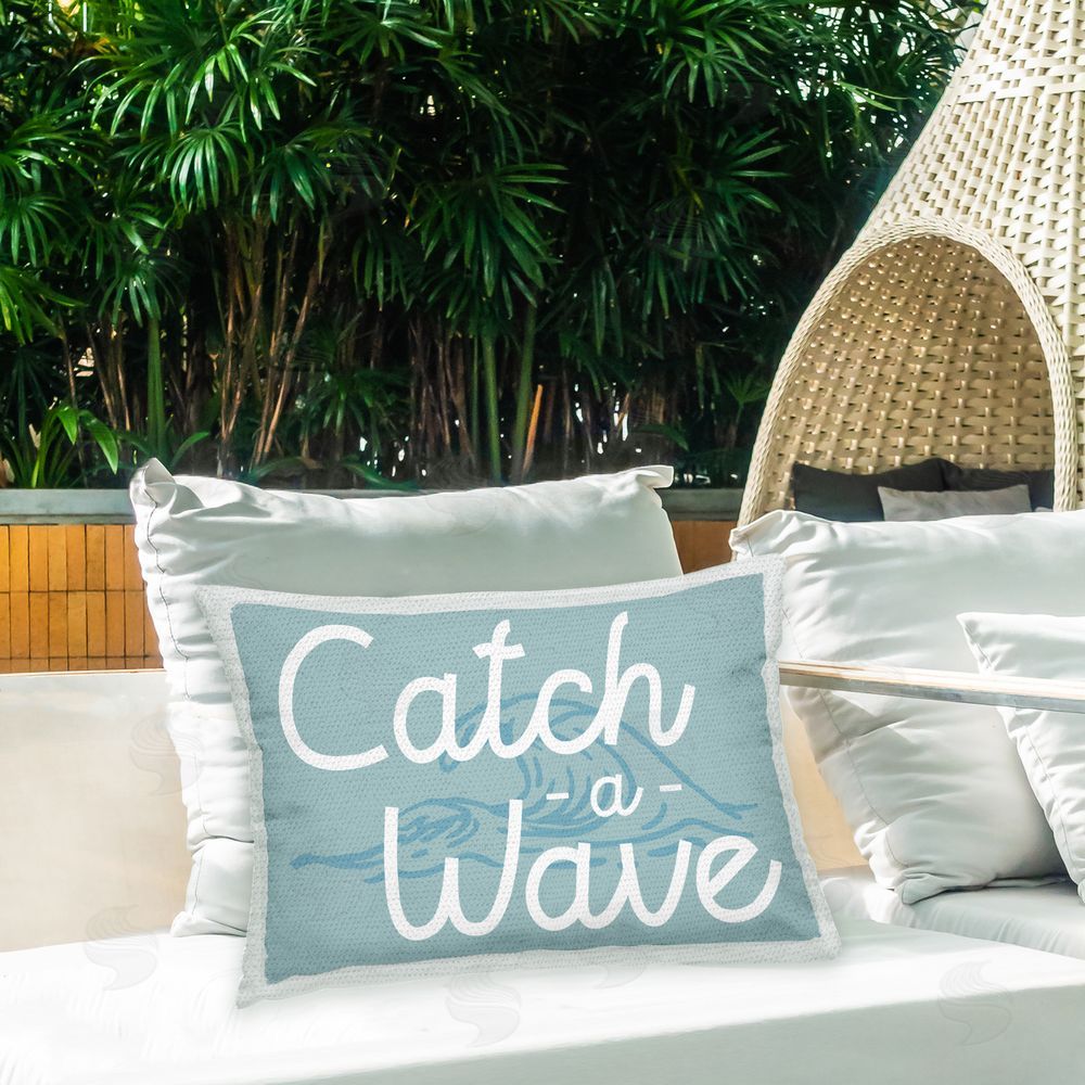 Stupell Studio Retro Catch a Wave Outdoor Quick-Dry Polyester Printed Throw Pillow in Back Yard