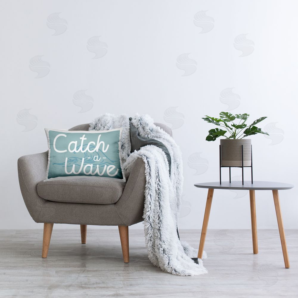 Stupell Studio Retro Catch a Wave Printed Plush Polyester Throw Pillow On Chair