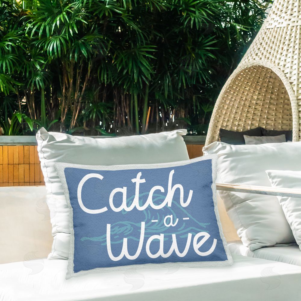Stupell Studio Nautical Catch a Wave Outdoor Quick-Dry Polyester Printed Throw Pillow in Back Yard