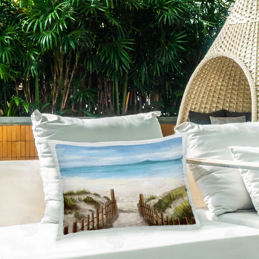 Carson Lyons Sandy Path to Beach Outdoor Quick-Dry Polyester Printed Throw Pillow in Back Yard