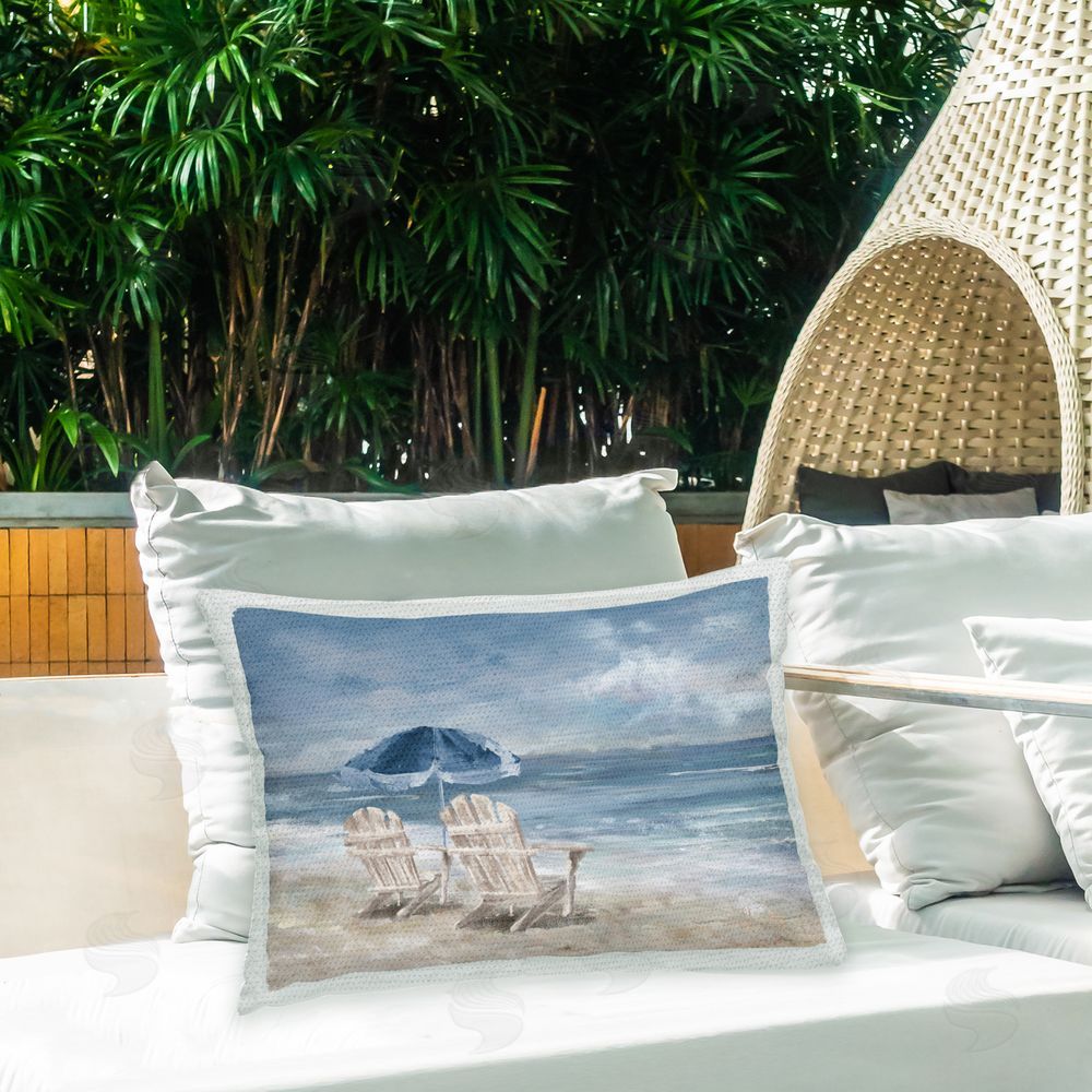 Carson Lyons Stormy Beach Scene Outdoor Quick-Dry Polyester Printed Throw Pillow in Back Yard