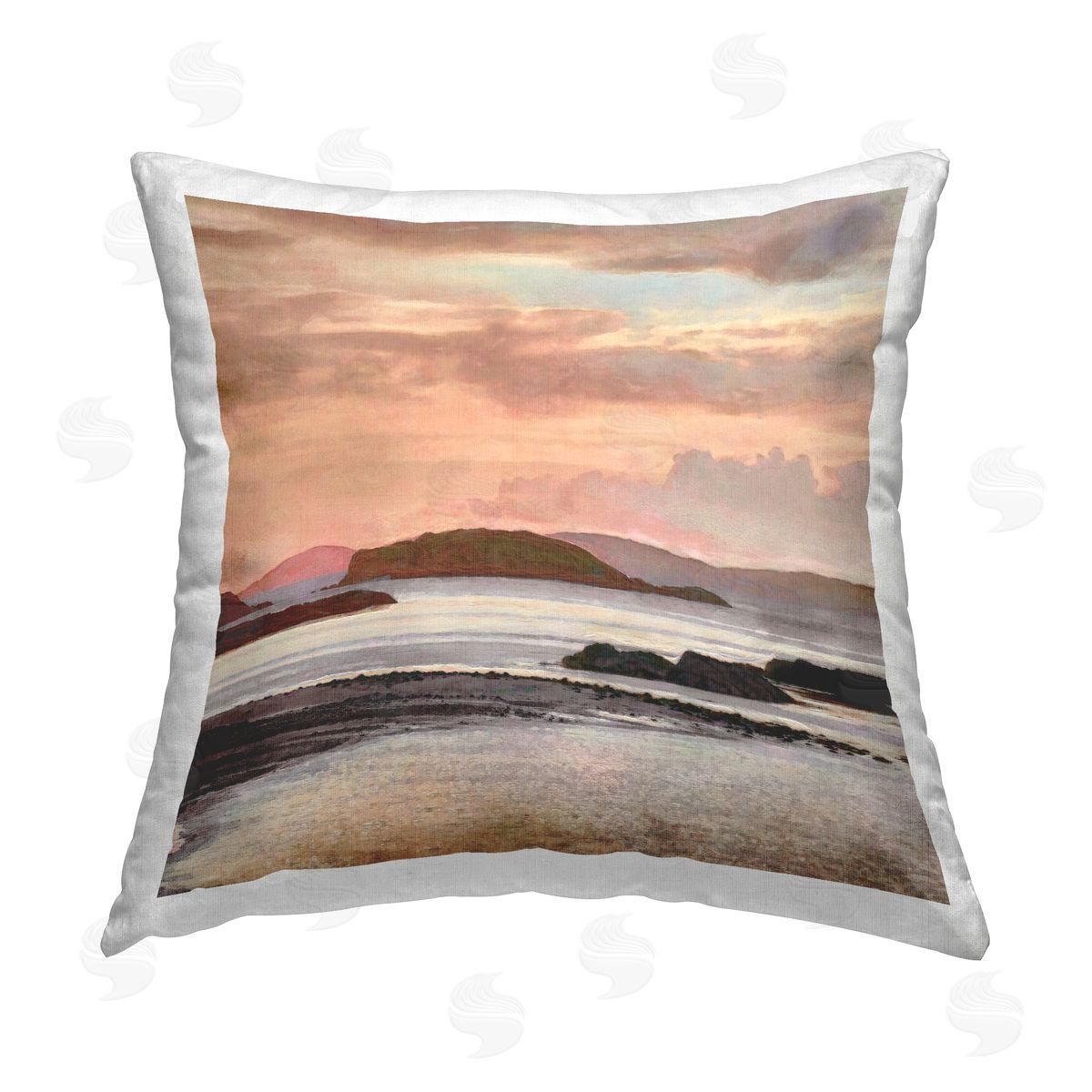 Alonzo Saunders Rocky Shore at Sunset Printed Plush Polyester Throw Pillow