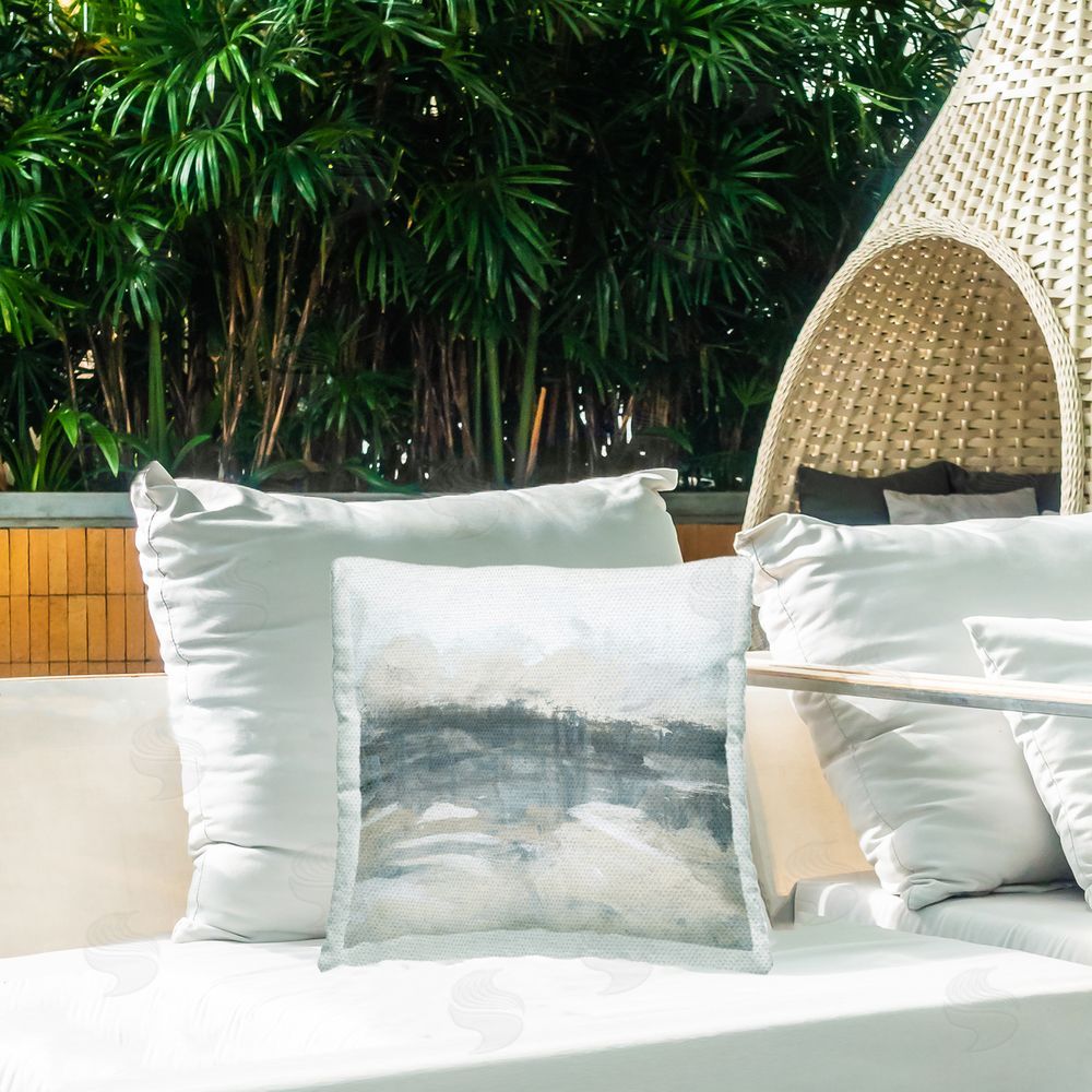 June Erica Vess Grey Landscape Abstraction Outdoor Quick-Dry Polyester Printed Throw Pillow in Back Yard