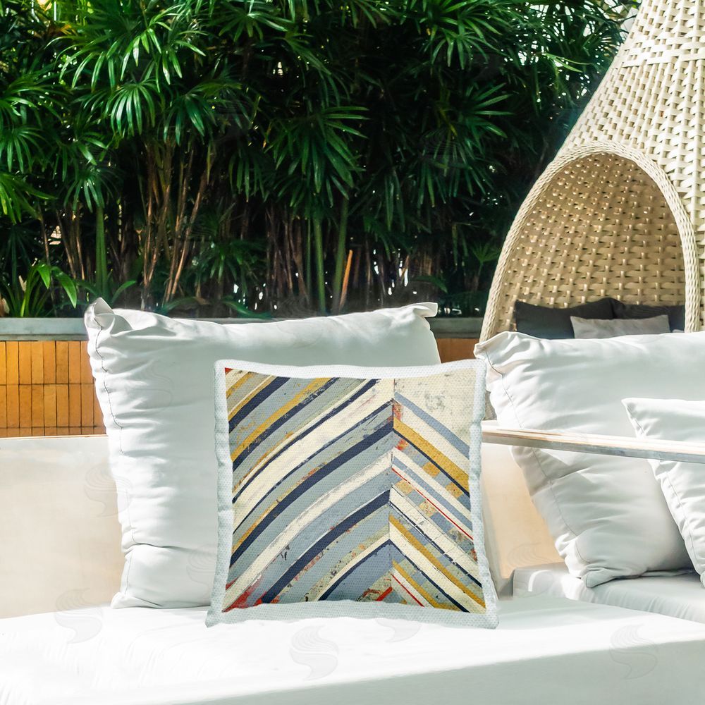 Pippin Schupbach Distressed Abstract Chevron Outdoor Quick-Dry Polyester Printed Throw Pillow in Back Yard