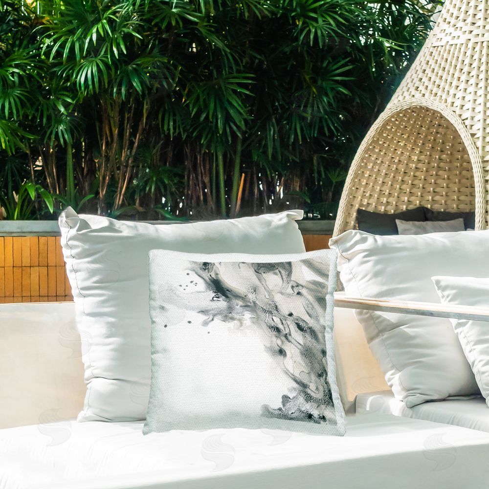 June Erica Vess Fluid Grey Abstraction Outdoor Quick-Dry Polyester Printed Throw Pillow in Back Yard