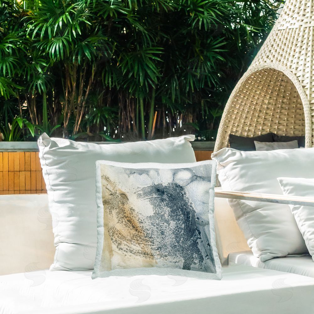 Ethan Harper Grey & Beige Abstract Outdoor Quick-Dry Polyester Printed Throw Pillow in Back Yard