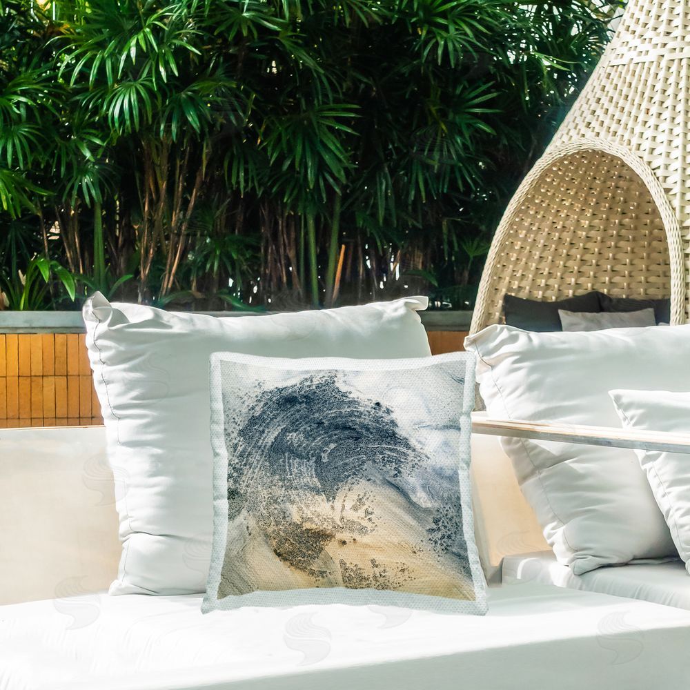 Ethan Harper Abstract Grey Brush Strokes Outdoor Quick-Dry Polyester Printed Throw Pillow in Back Yard