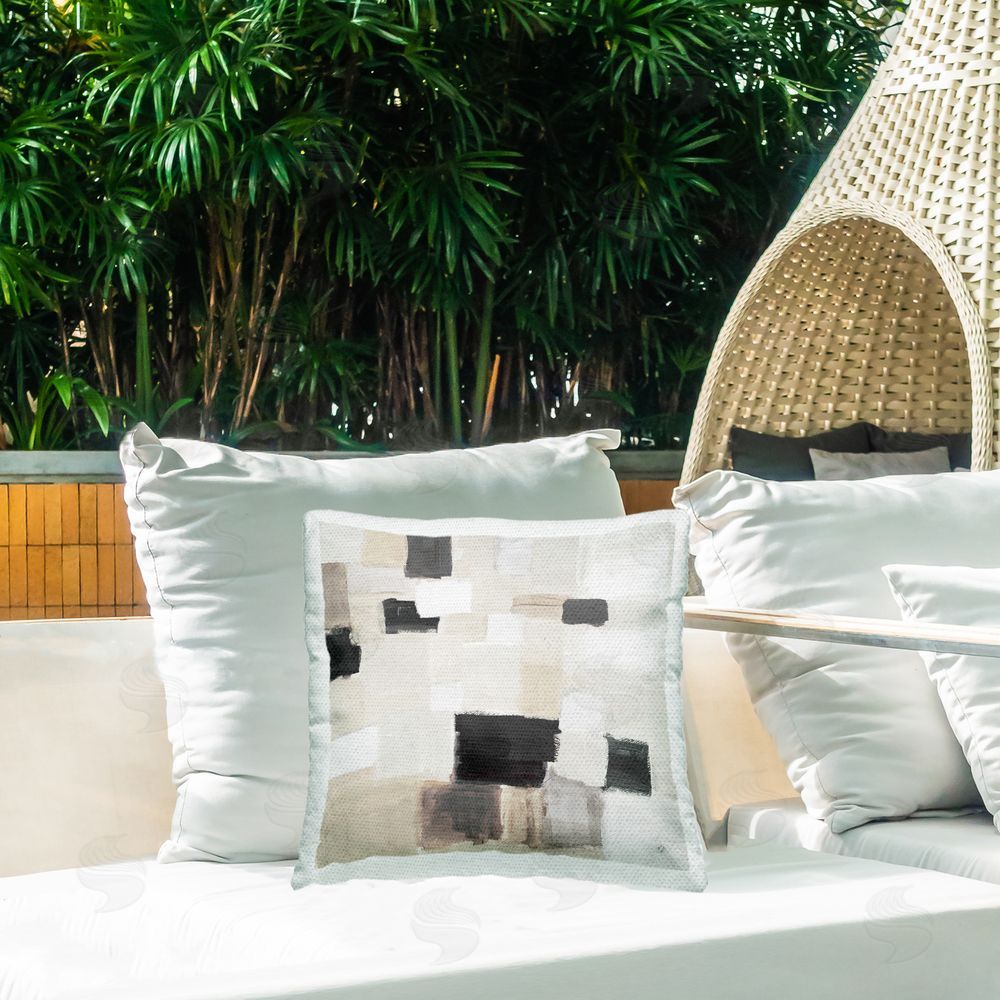 Lanie Loreth Subtle Asymmetrical Squares Outdoor Quick-Dry Polyester Printed Throw Pillow in Back Yard