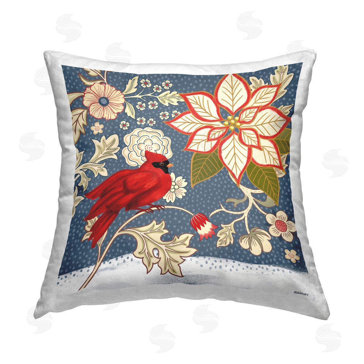 Jennifer Brinley rep. Levison Designs Floral Pattern & Cardinal Printed Plush Polyester Throw Pillow