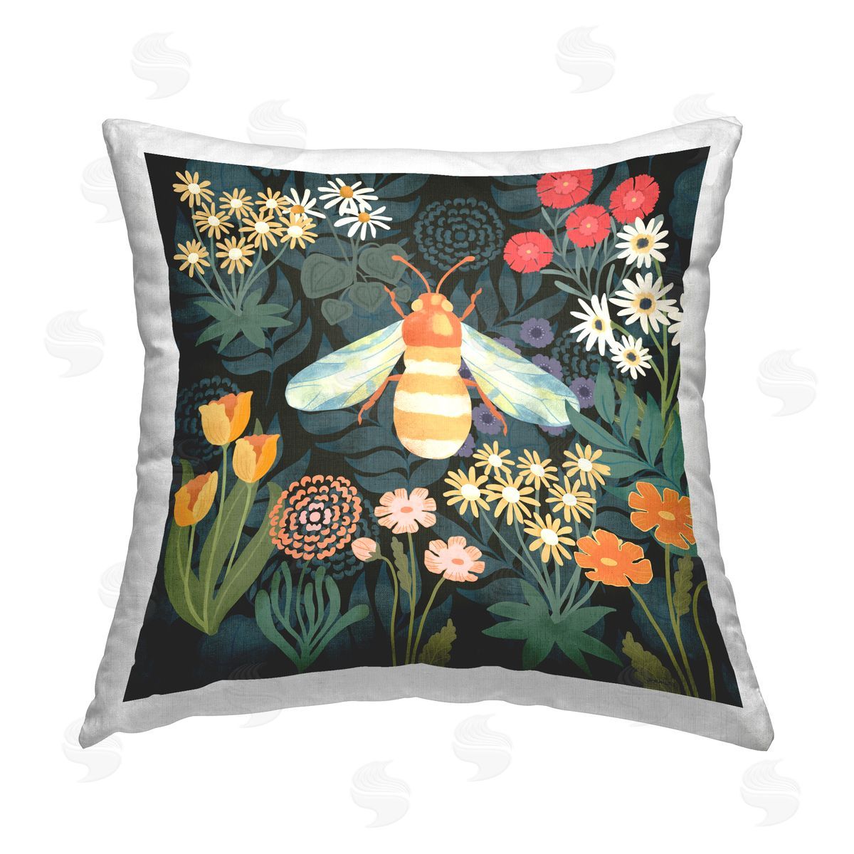 Jennifer Brinley rep. Levison Designs Patterned Bee in Garden Printed Plush Polyester Throw Pillow