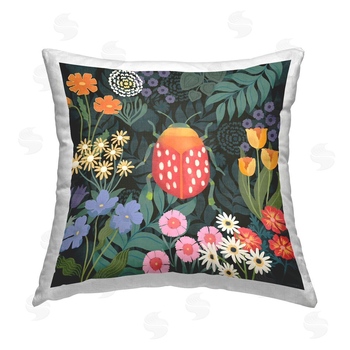 Jennifer Brinley rep. Levison Designs Ladybug in Garden Printed Plush Polyester Throw Pillow