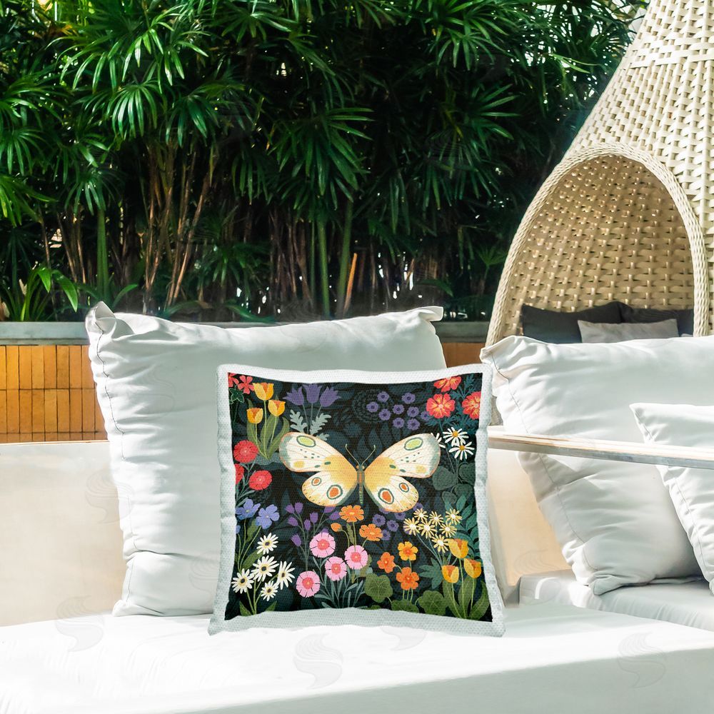 Jennifer Brinley rep. Levison Designs Patterned Moth in Garden Outdoor Quick-Dry Polyester Printed Throw Pillow in Back Yard