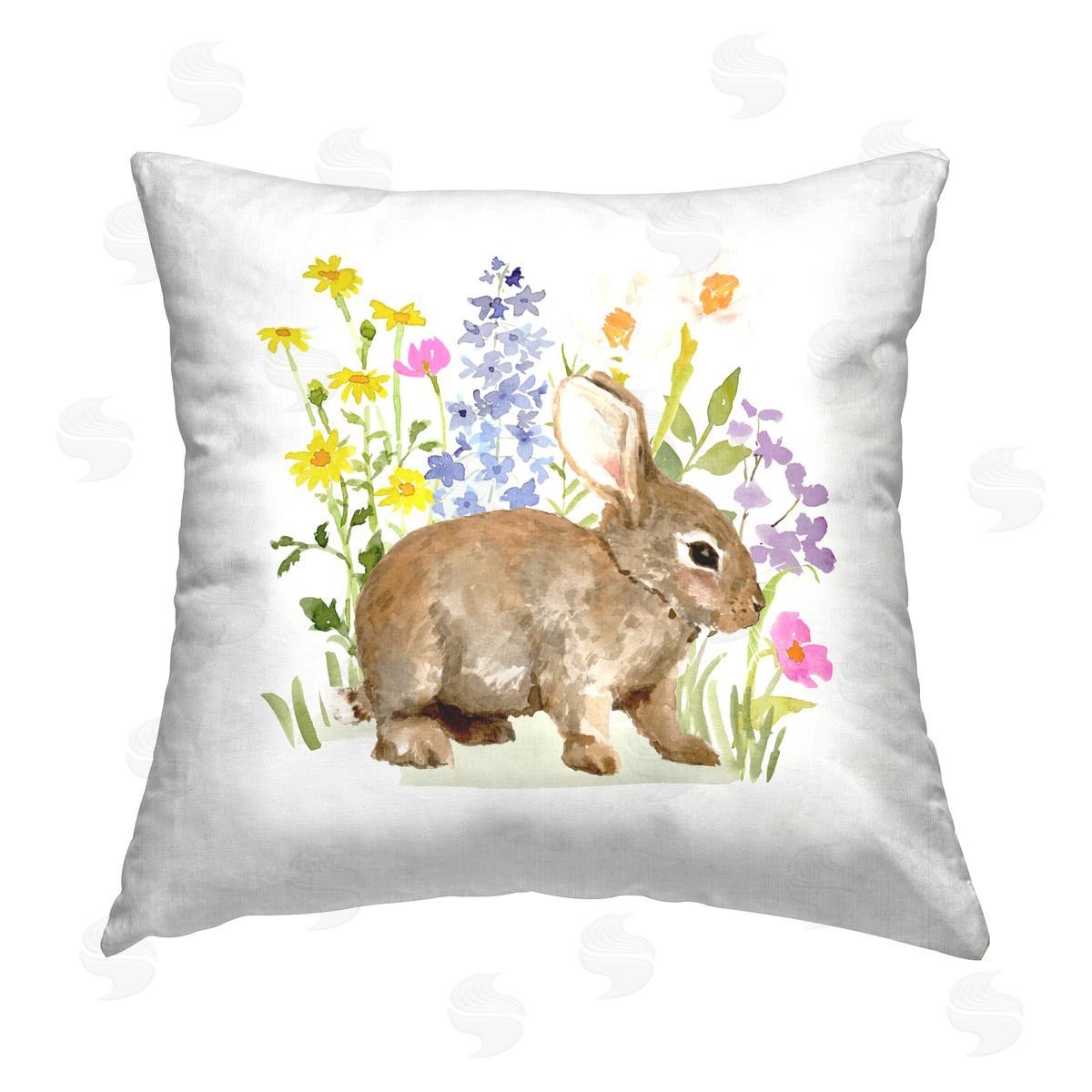 Victoria Barnes Spring Florals & Rabbit Printed Plush Polyester Throw Pillow
