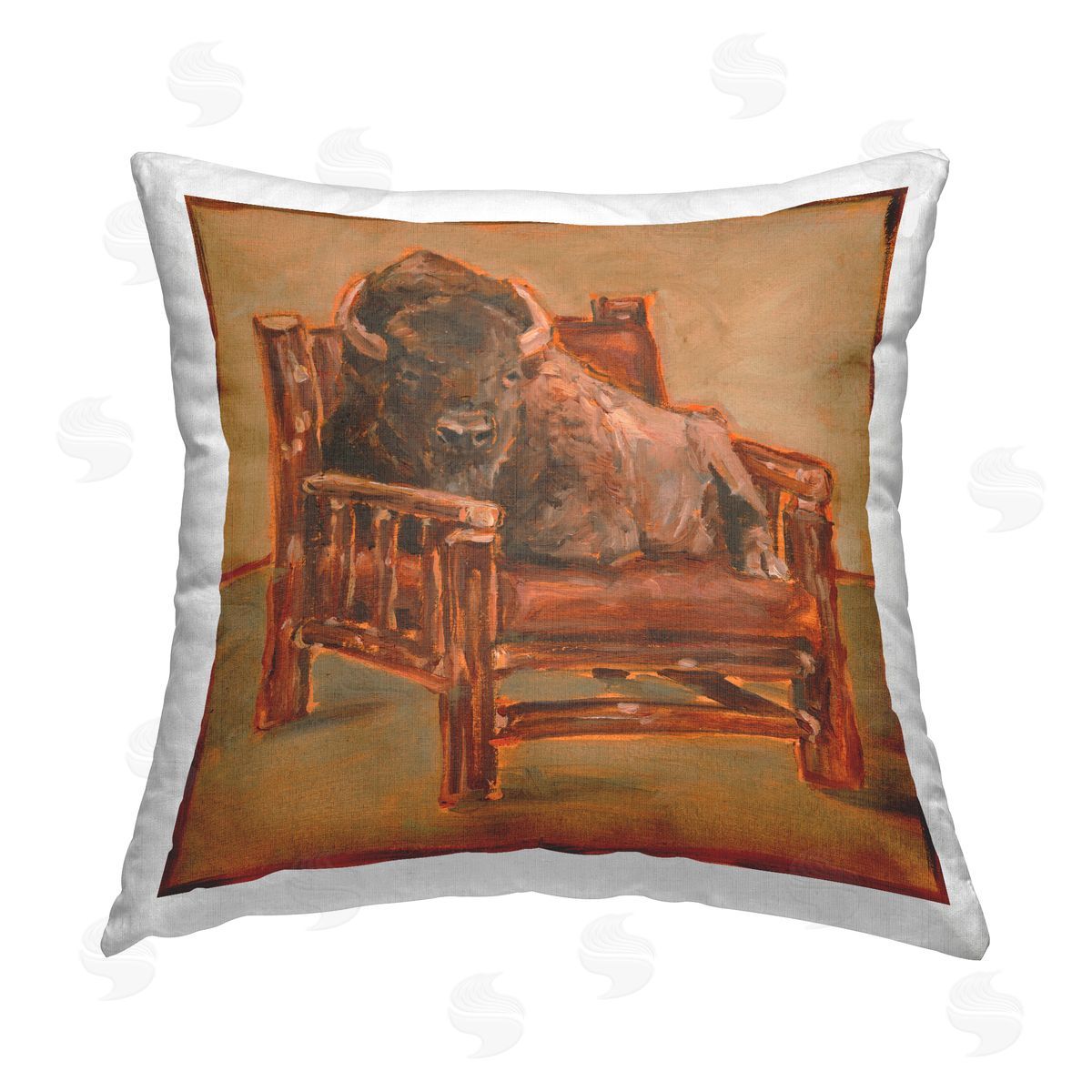 Ethan Harper Traditional Bison in Armchair Printed Plush Polyester Throw Pillow