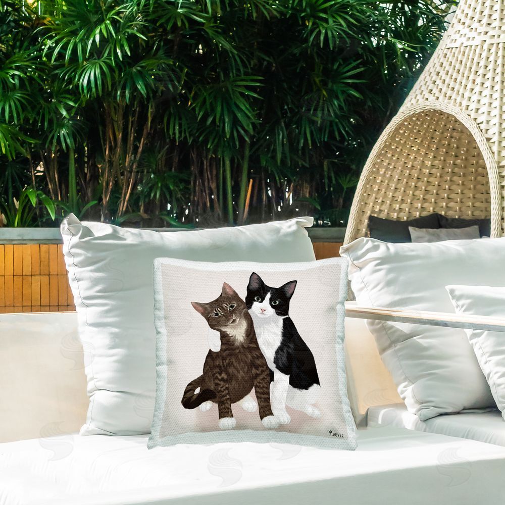 Tara Royle Hugging Cat Friends Outdoor Quick-Dry Polyester Printed Throw Pillow in Back Yard