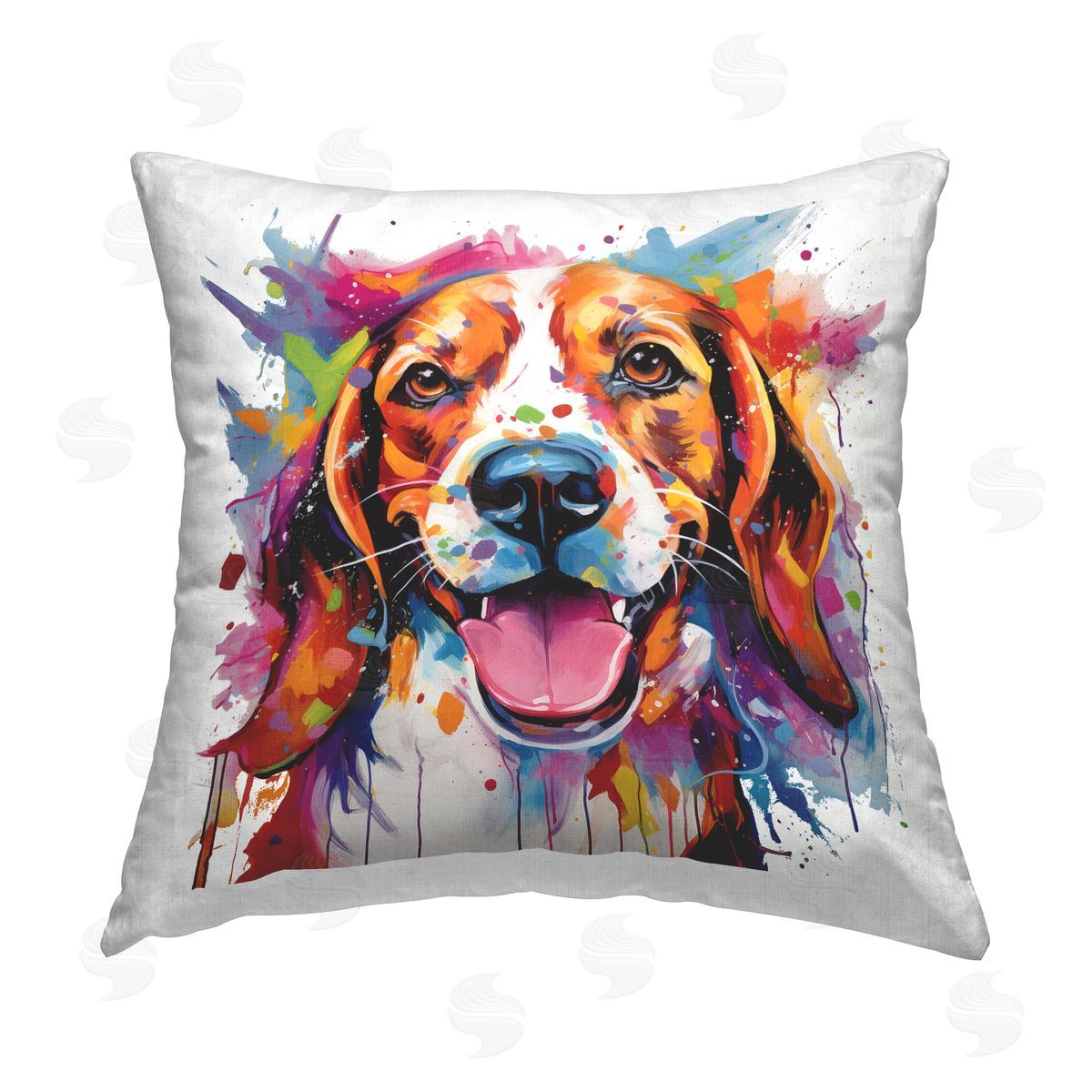 MB Cunningham Beagle with Modern Splash Printed Plush Polyester Throw Pillow