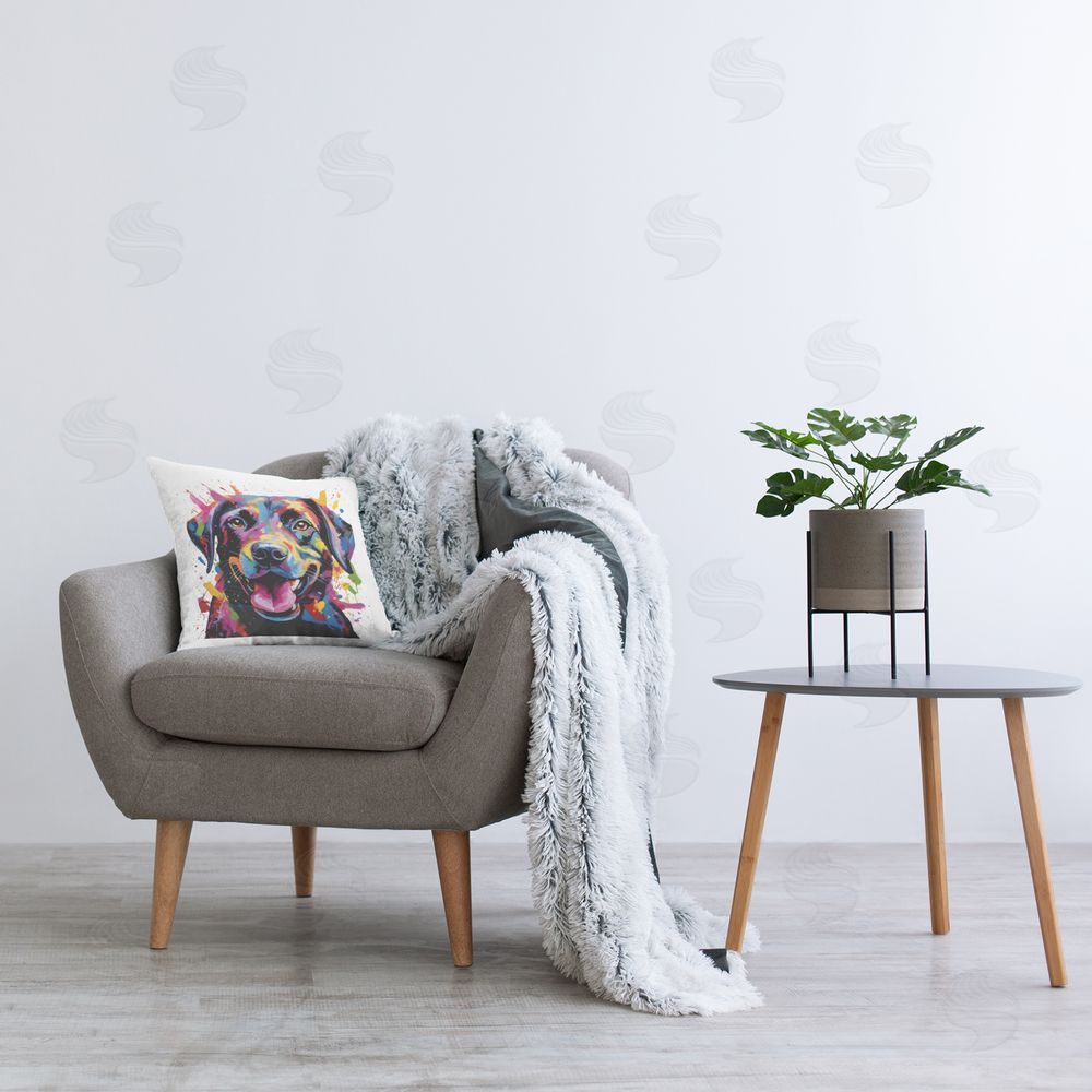MB Cunningham Modern Paint Splash Dog Printed Plush Polyester Throw Pillow On Chair
