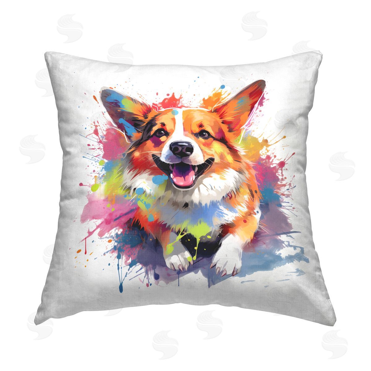MB Cunningham Smiling Corgi Abstraction Printed Plush Polyester Throw Pillow