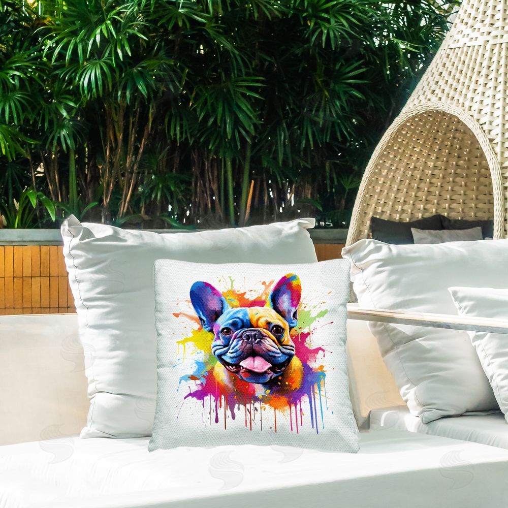 MB Cunningham French Bulldog Abstraction Outdoor Quick-Dry Polyester Printed Throw Pillow in Back Yard