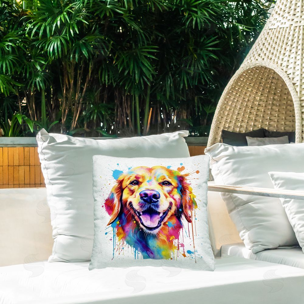 MB Cunningham Golden Retriever Splash Outdoor Quick-Dry Polyester Printed Throw Pillow in Back Yard