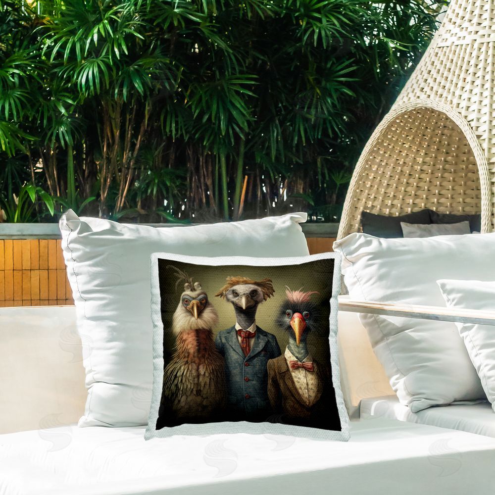 Lazar Studio Birds in Victorian Fashion Outdoor Quick-Dry Polyester Printed Throw Pillow in Back Yard