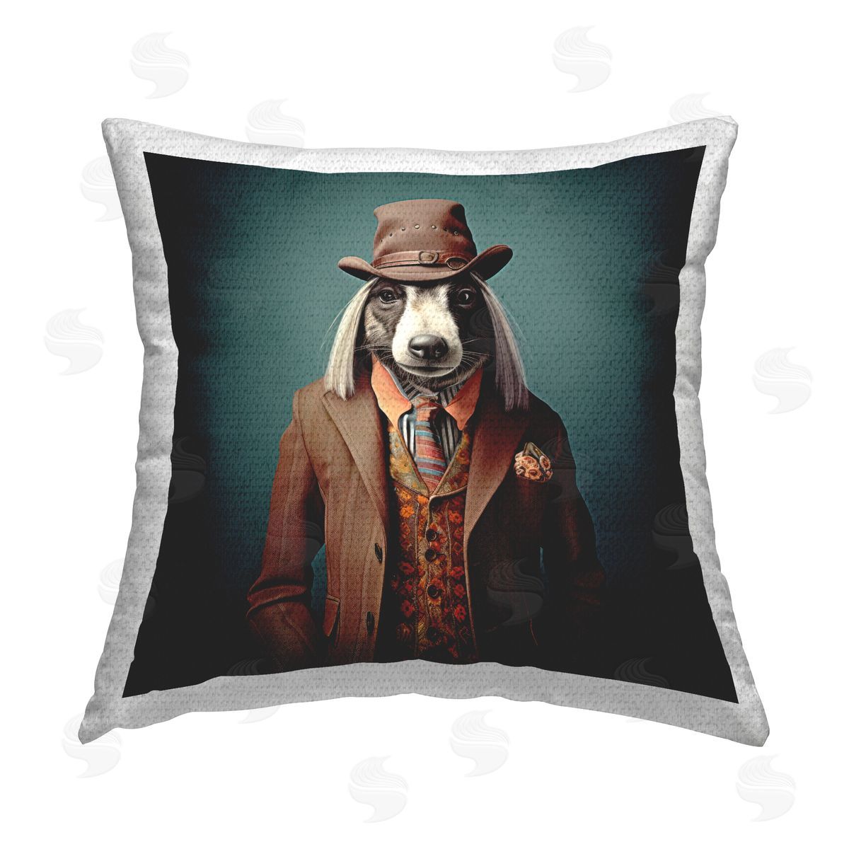 Lazar Studio Dog Wearing Brown Suit Outdoor Quick-Dry Polyester Printed Throw Pillow