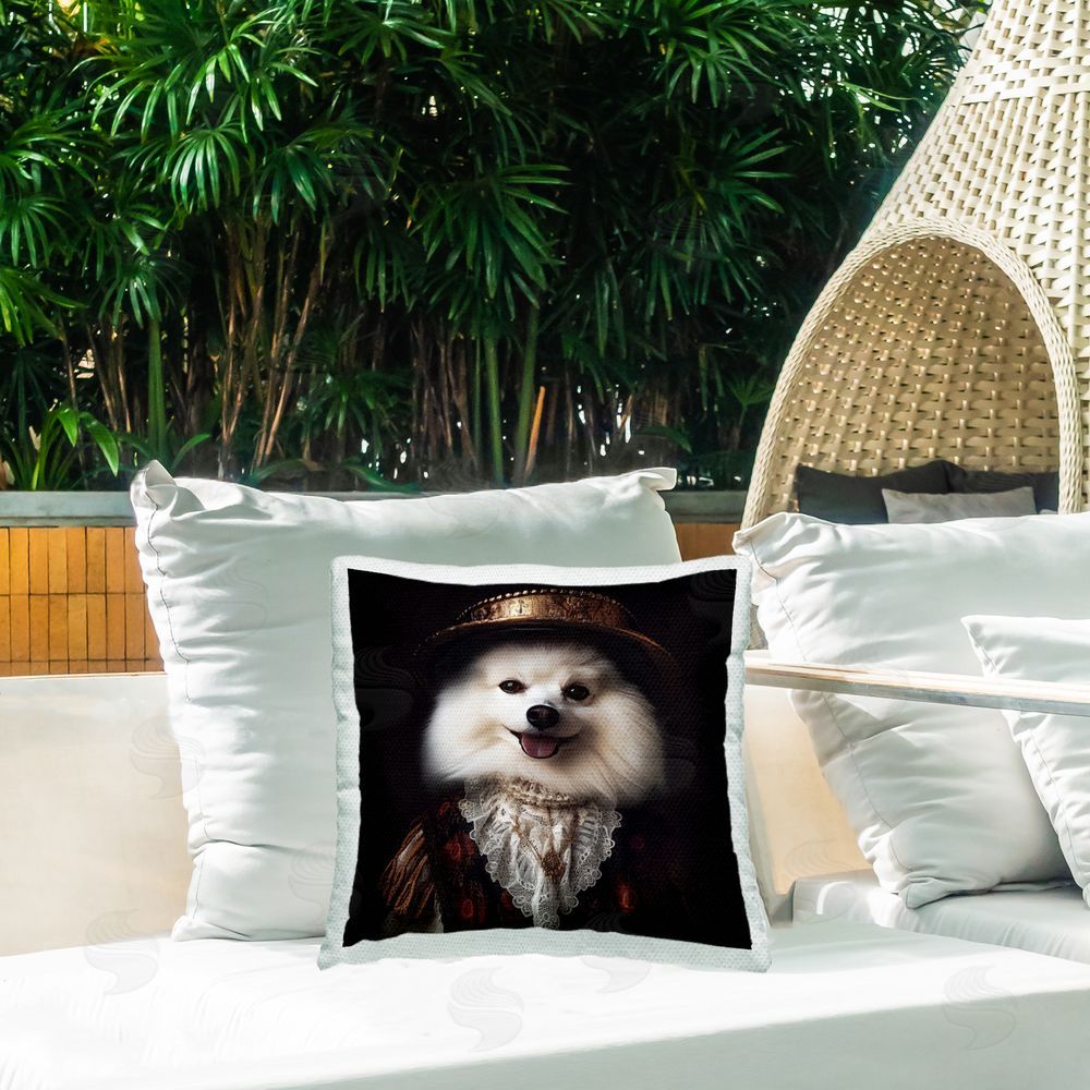 Lazar Studio Victorian Pomeranian Fashion Outdoor Quick-Dry Polyester Printed Throw Pillow in Back Yard