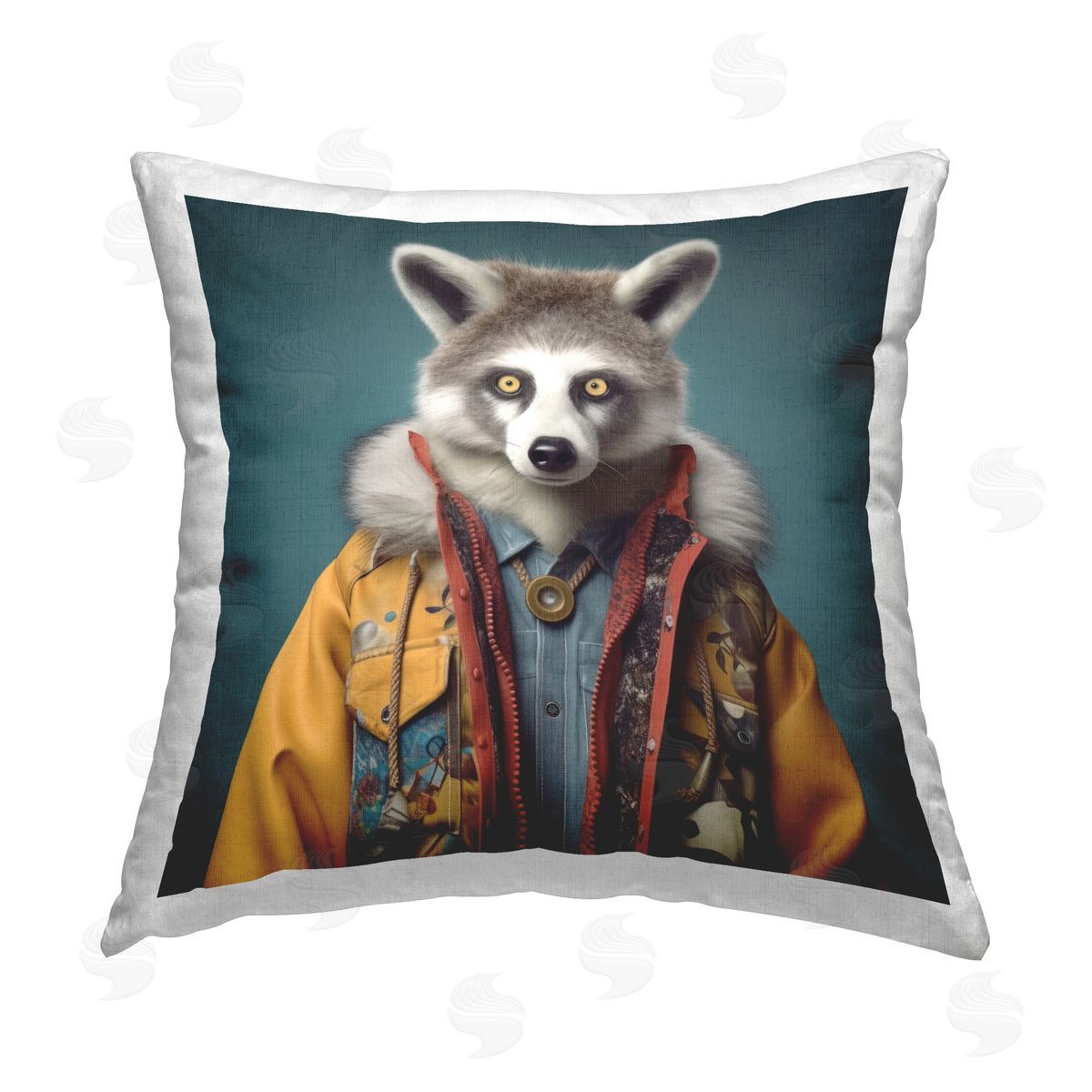 Lazar Studio Raccoon in Stylish Coat Printed Plush Polyester Throw Pillow