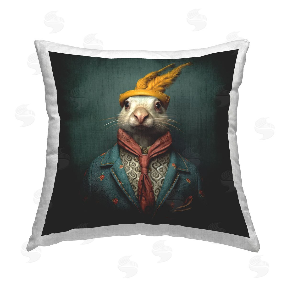 Lazar Studio Rabbit in Vintage Attire Printed Plush Polyester Throw Pillow