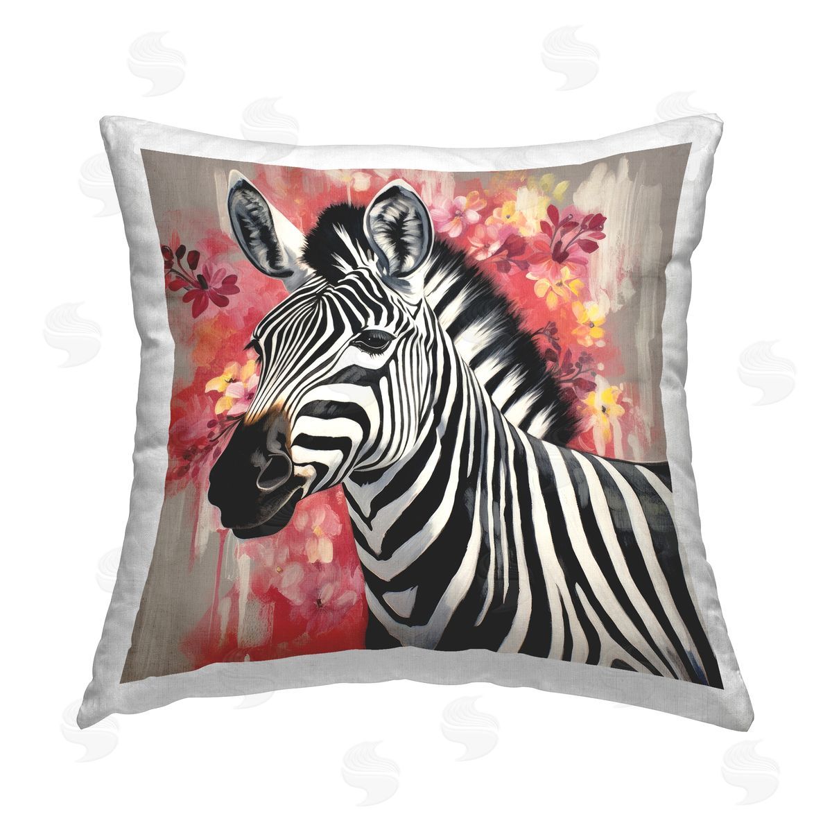 Lazar Studio Zebra with Modern Flowers Printed Plush Polyester Throw Pillow