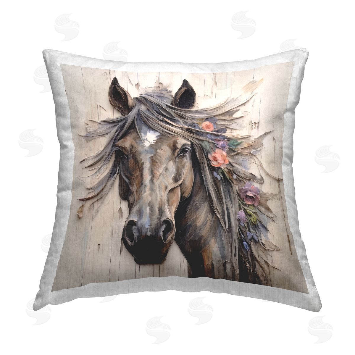 Lazar Studio Expressive Horse Portrait Printed Plush Polyester Throw Pillow