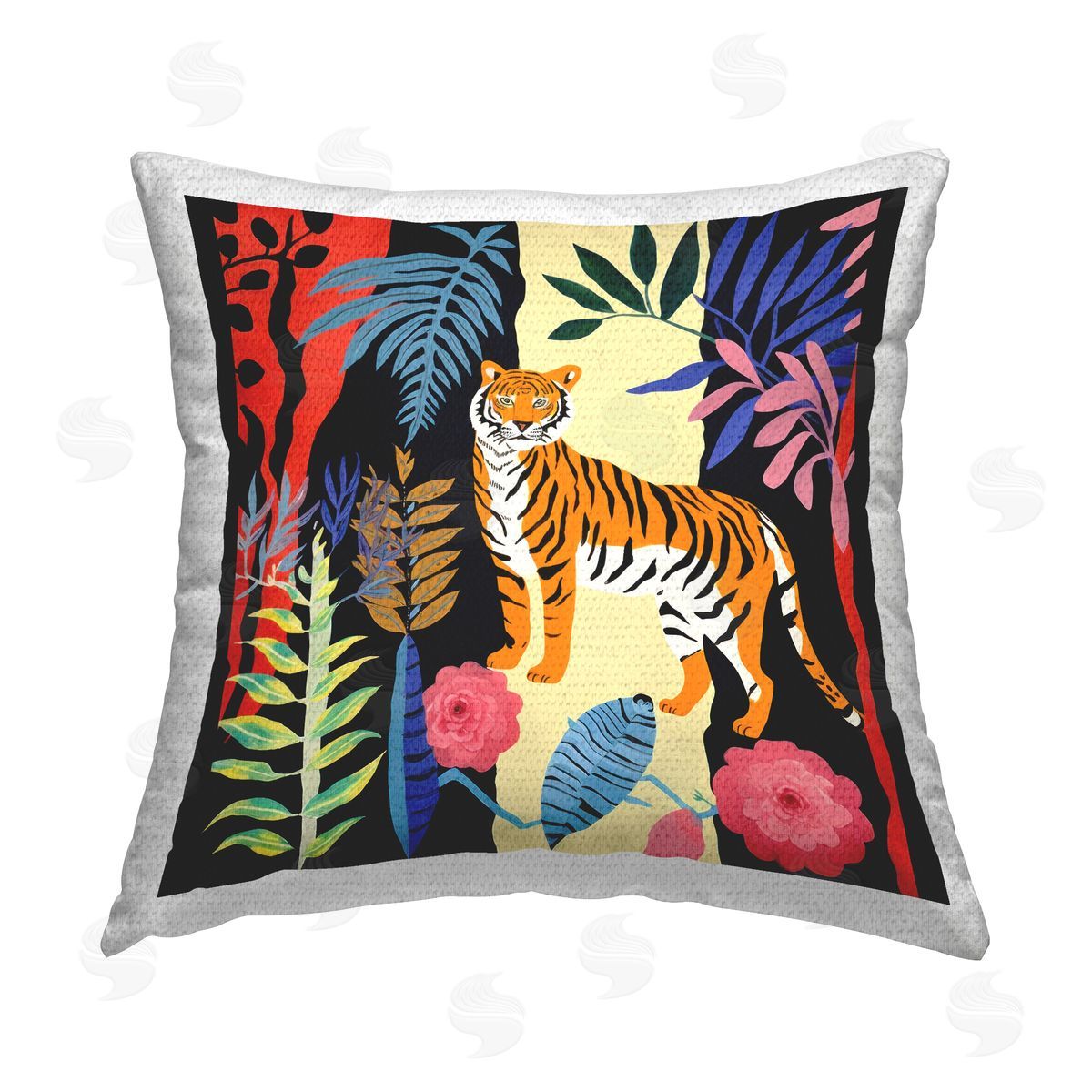Lazar Studio Tiger & Vivid Plants Outdoor Quick-Dry Polyester Printed Throw Pillow