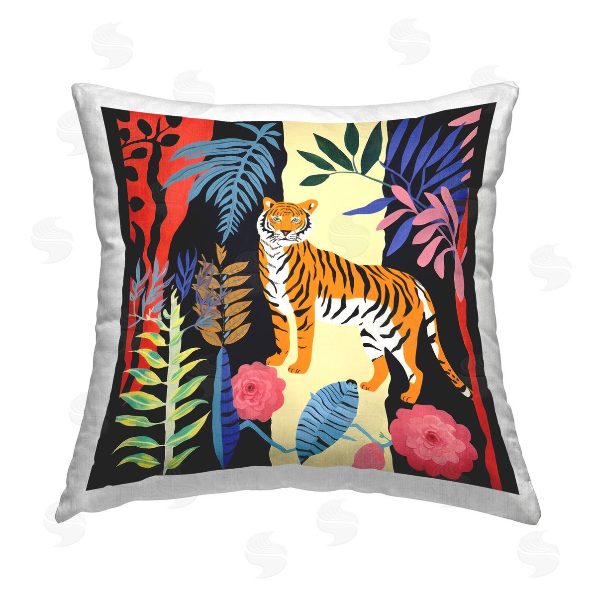 Lazar Studio Tiger & Vivid Plants Printed Plush Polyester Throw Pillow