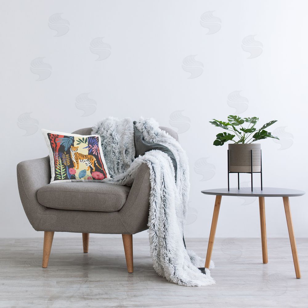 Lazar Studio Tiger & Vivid Plants Printed Plush Polyester Throw Pillow On Chair
