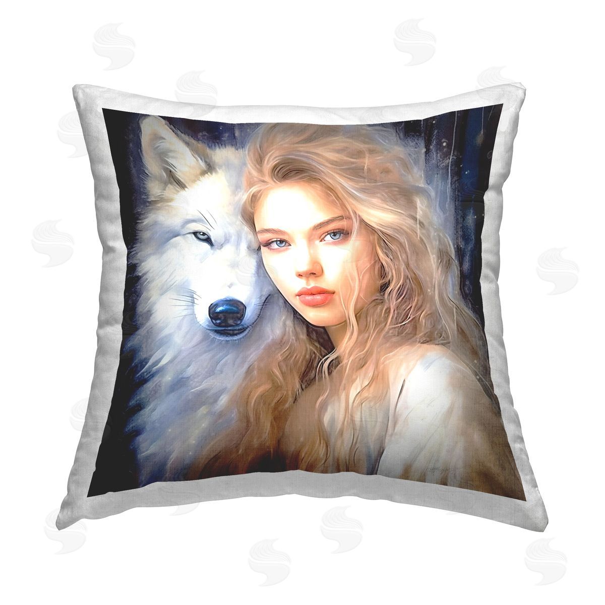 Lena Owens Woman with Tundra Wolf Printed Plush Polyester Throw Pillow
