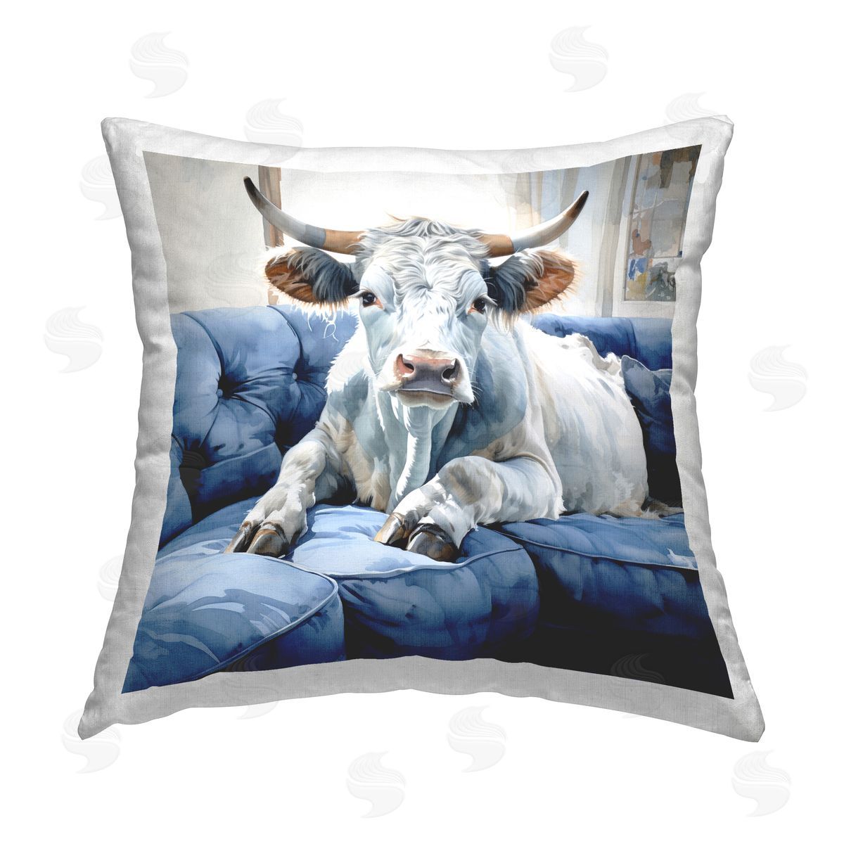 Ryley Gray Cow on Farmhouse Couch Printed Plush Polyester Throw Pillow
