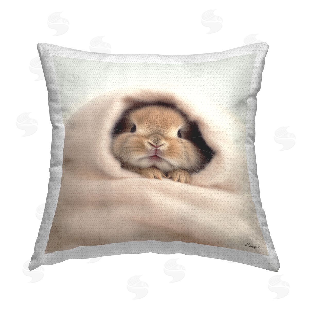 Roozbeh Cuddling Baby Bunny Outdoor Quick-Dry Polyester Printed Throw Pillow