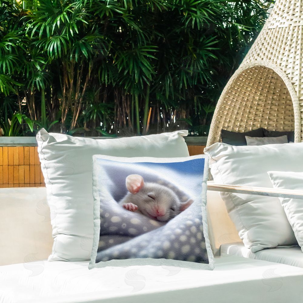 Roozbeh Fuzzy Sleeping Mouse Outdoor Quick-Dry Polyester Printed Throw Pillow in Back Yard