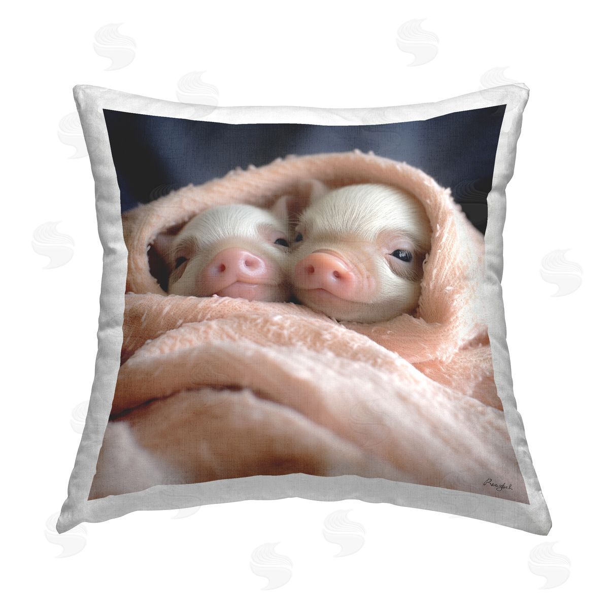 Roozbeh Soft Cuddling Piglets Printed Plush Polyester Throw Pillow