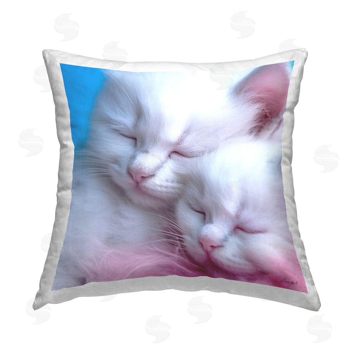 Roozbeh White Kittens Cuddling Printed Plush Polyester Throw Pillow