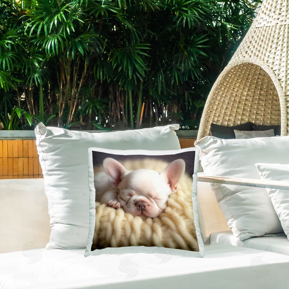 Roozbeh Sleeping French Bulldog Puppy Outdoor Quick-Dry Polyester Printed Throw Pillow in Back Yard