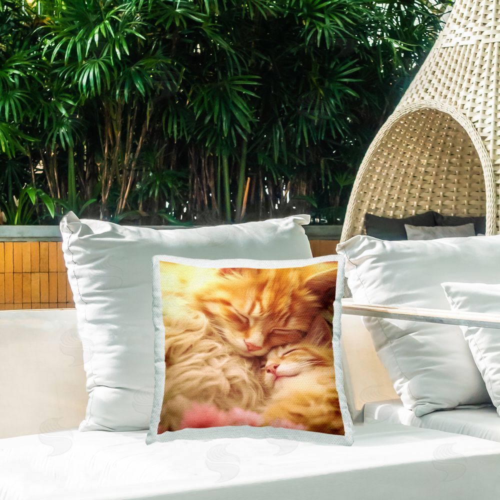 Roozbeh Cuddling Orange Kittens Outdoor Quick-Dry Polyester Printed Throw Pillow in Back Yard