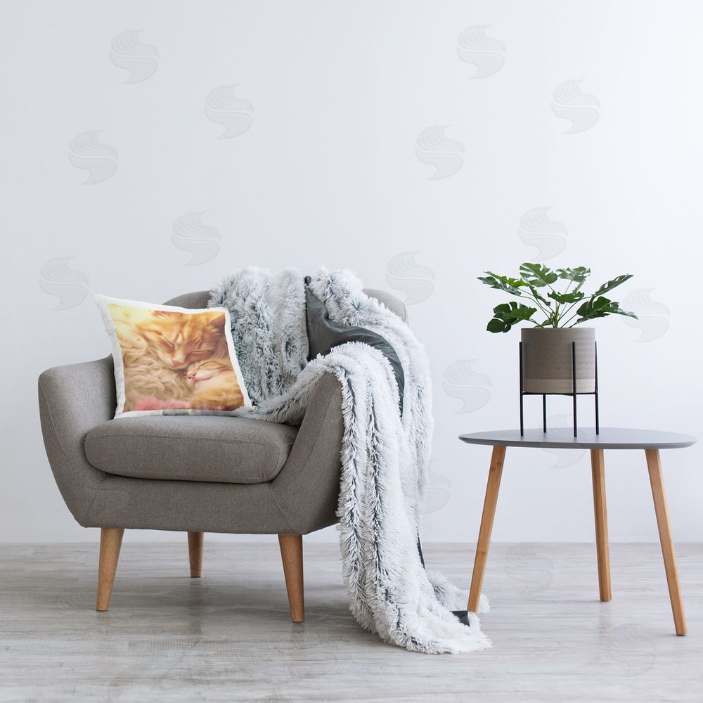 Roozbeh Cuddling Orange Kittens Printed Plush Polyester Throw Pillow On Chair