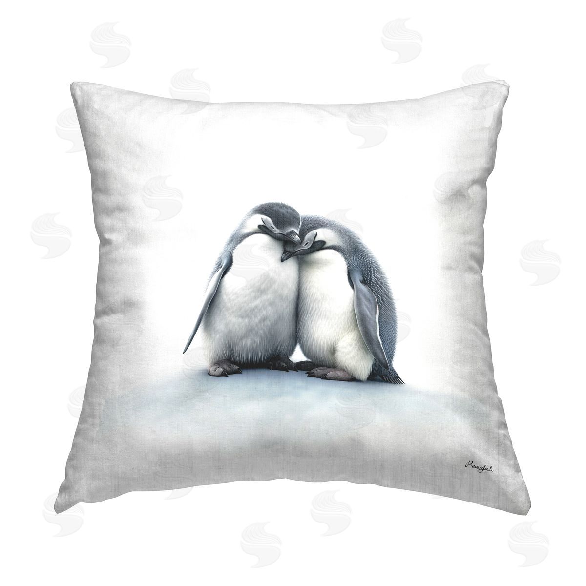 Roozbeh Minimal Hugging Penguins Printed Plush Polyester Throw Pillow