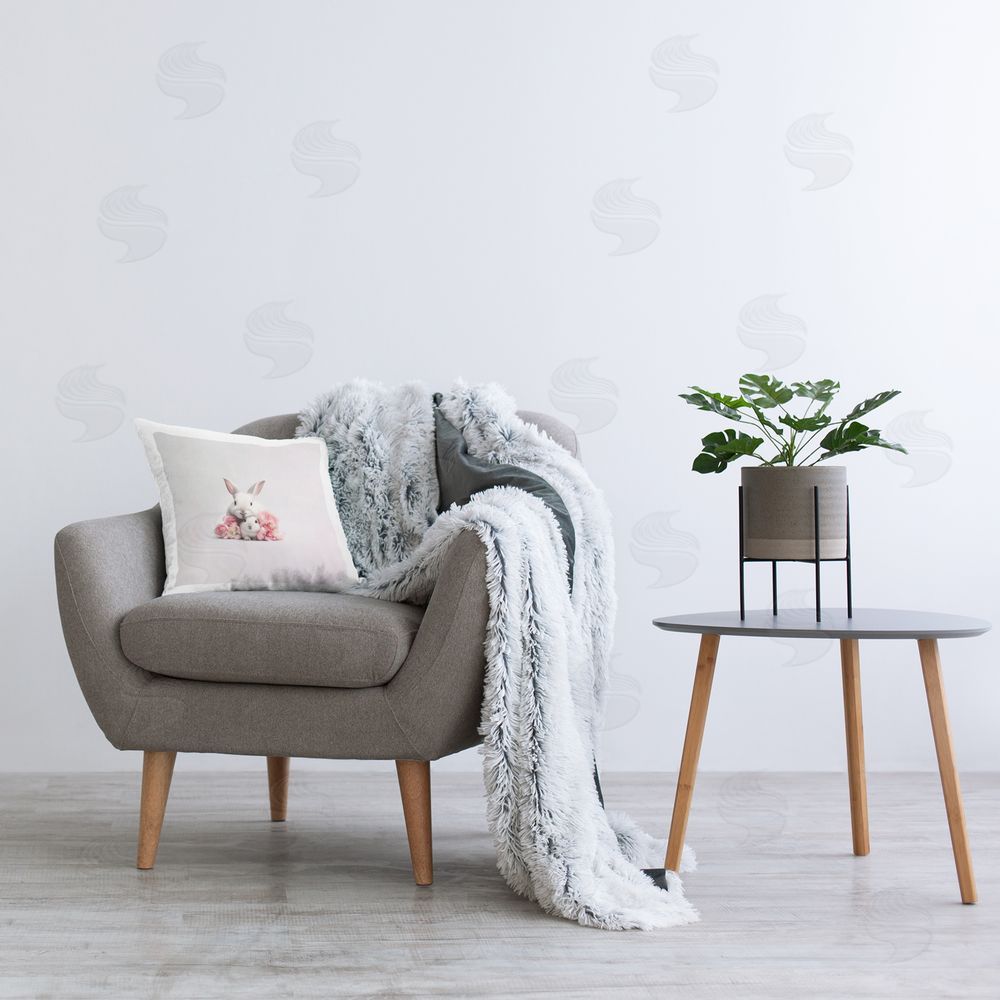 Roozbeh Hugging Bunnies & Roses Printed Plush Polyester Throw Pillow On Chair