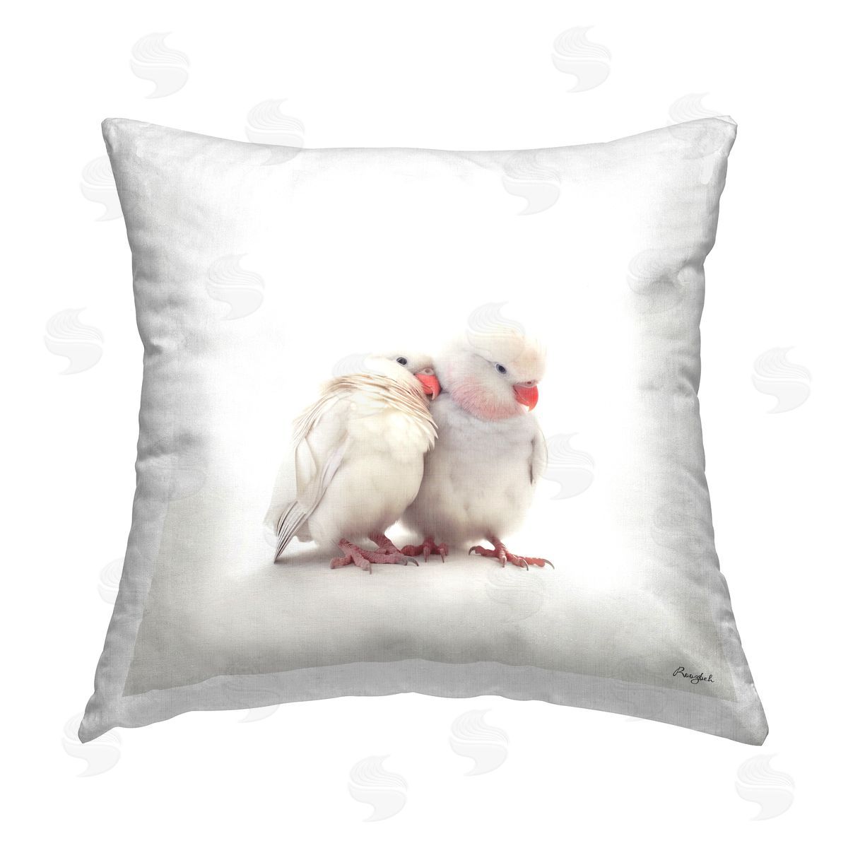Roozbeh Minimal White Parrots Printed Plush Polyester Throw Pillow
