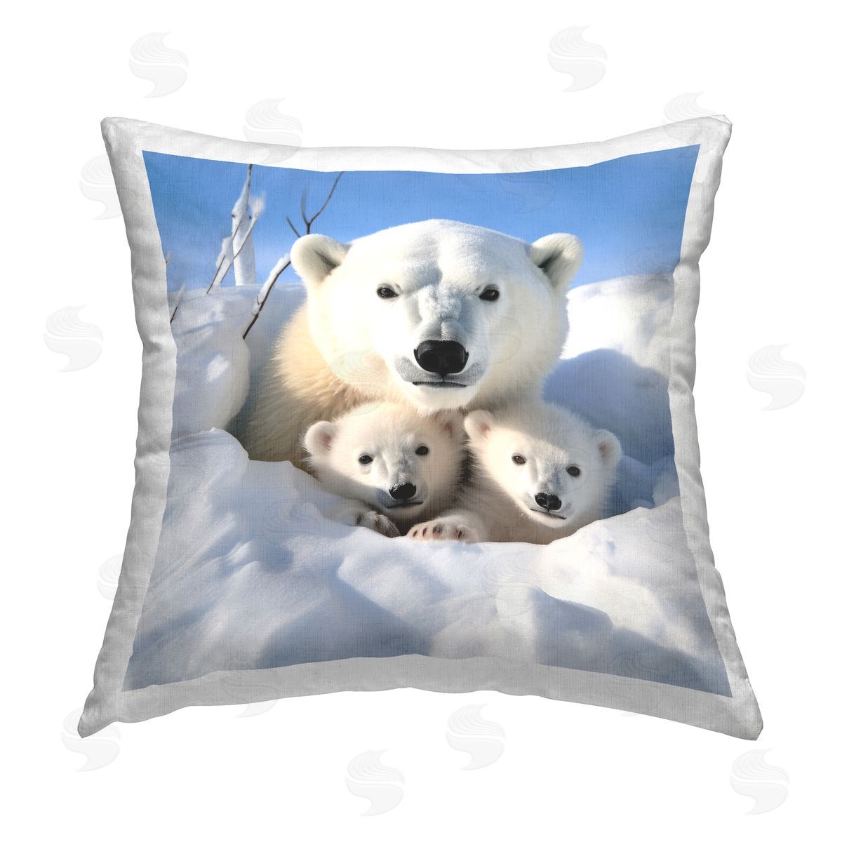 Ray Powers Polar Bear Cubs in Snow Printed Plush Polyester Throw Pillow
