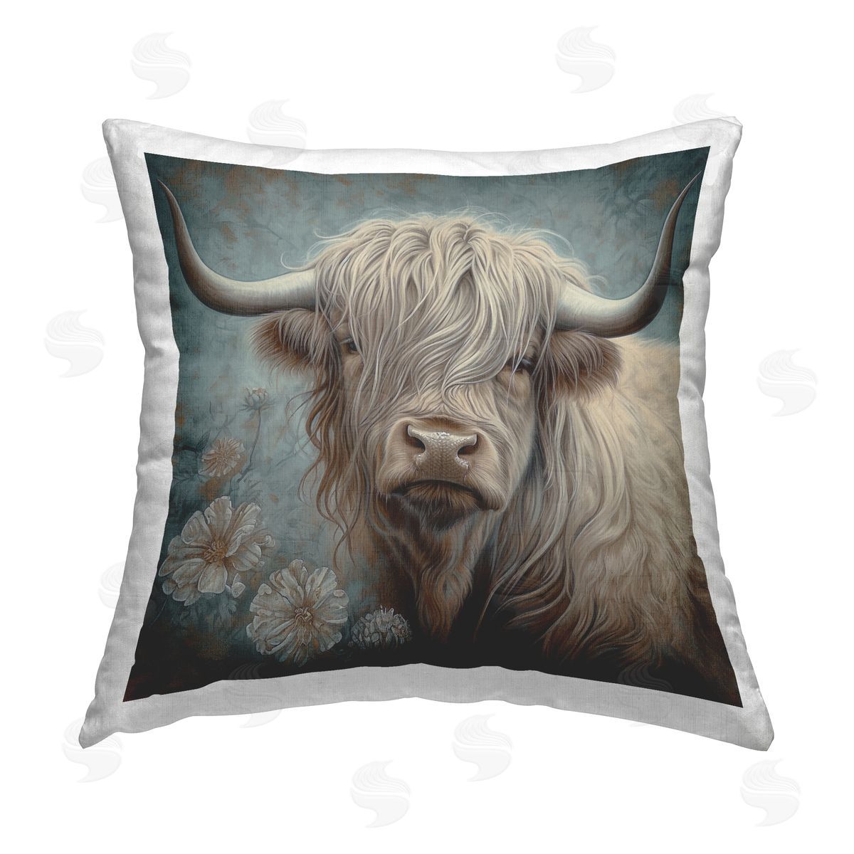Steve Hunziker Charming Shaggy Cattle Printed Plush Polyester Throw Pillow