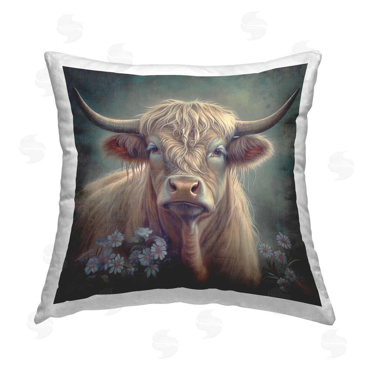 Steve Hunziker Charming Shaggy Cow Printed Plush Polyester Throw Pillow