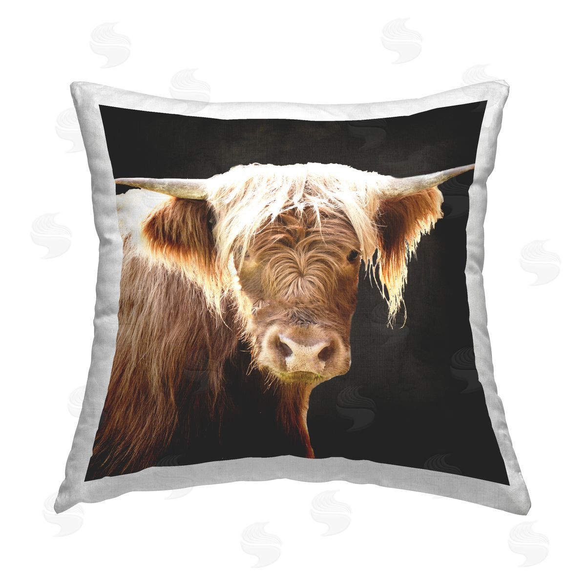 Emily Navas Shaggy Cow on Black Printed Plush Polyester Throw Pillow